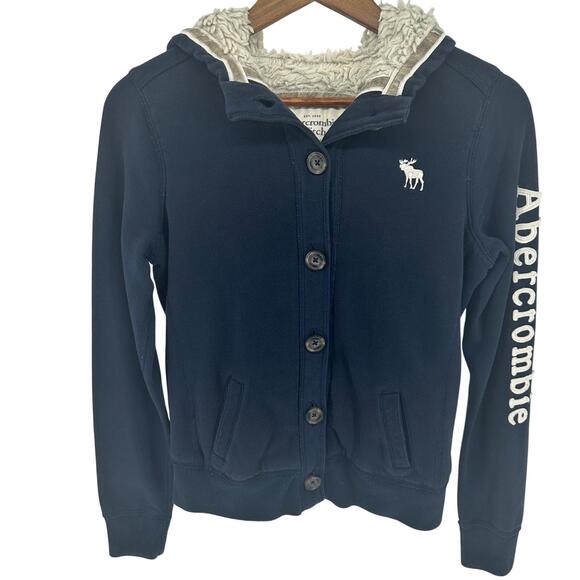 Abercrombie & Fitch Jackets & Blazers - Abercrombie & Fitch Womens MEDIUM Y2K Hooded Jacket Button Up Fur Lined Chunky